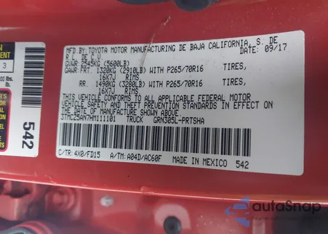 2017 Toyota Tacoma Trd Off Road из США, поврежденный, VIN 3TMCZ5AN7HM111101